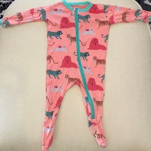Kickee Pants print footie with zipper in Strawberry Animals